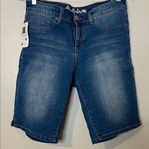 women’s stretchy Dark Blue Faded Denim Jean Shorts